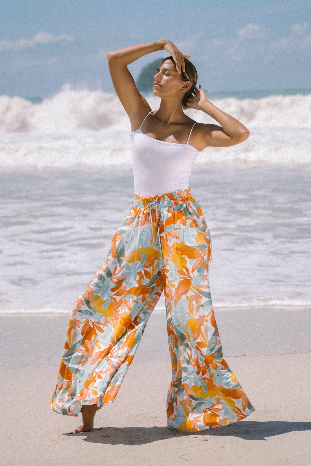 Noemi Orange Floral Wide Leg Pants