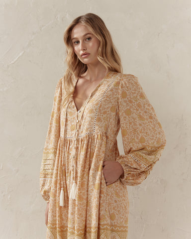 hana mustard boho mini dress