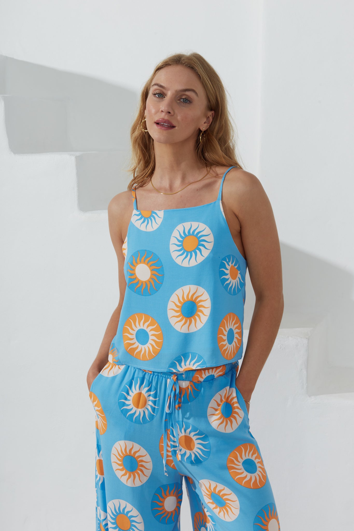 Serin Blue Abstract Sun Cami Top