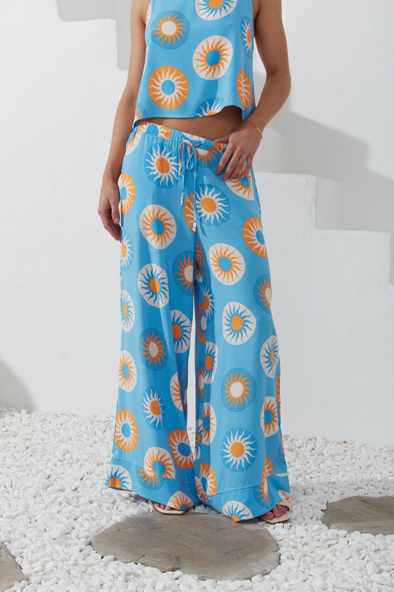 Serin Blue Abstract Sun Wide Leg Pants