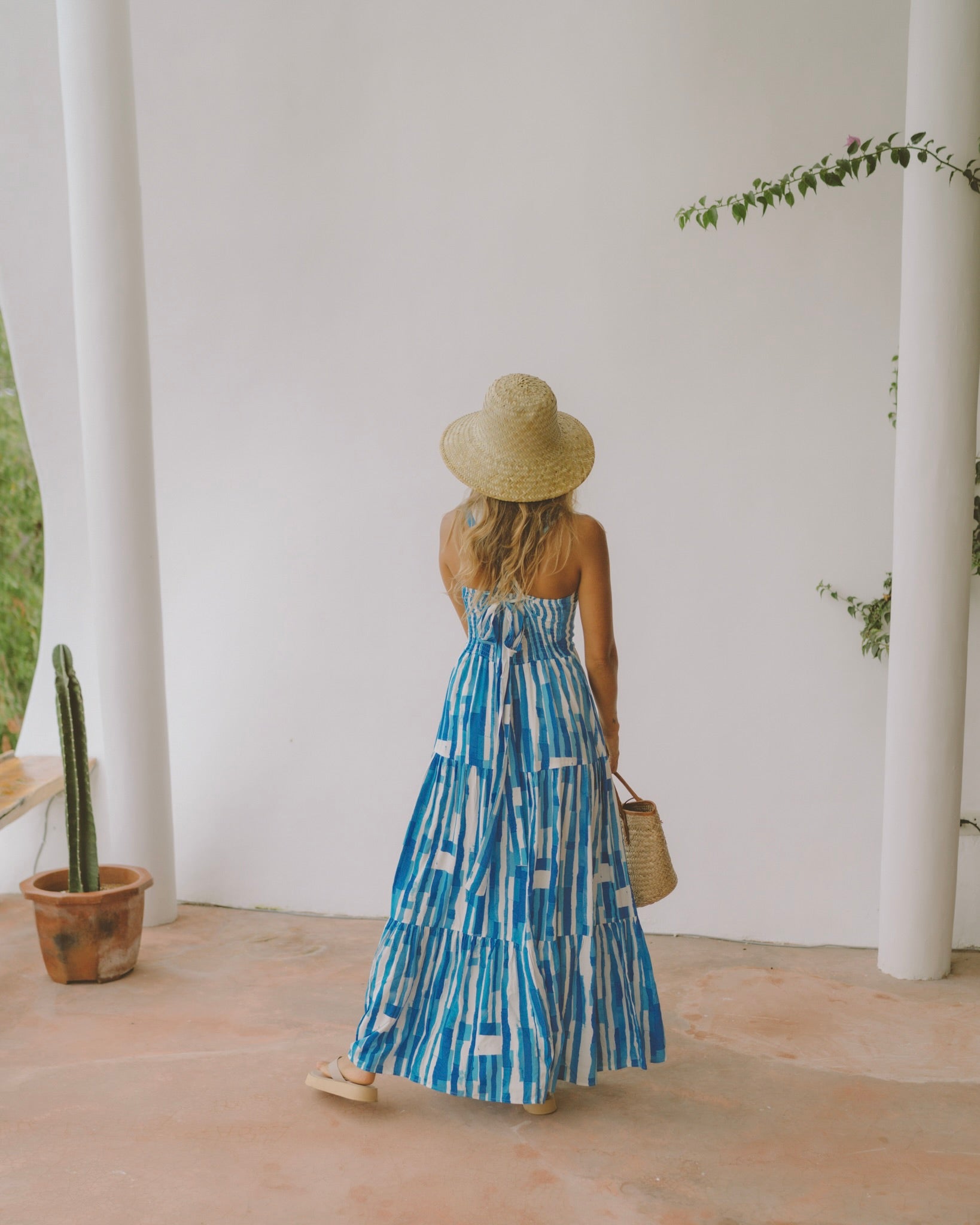 Umu Blue Abstract Tiered Midi Dress