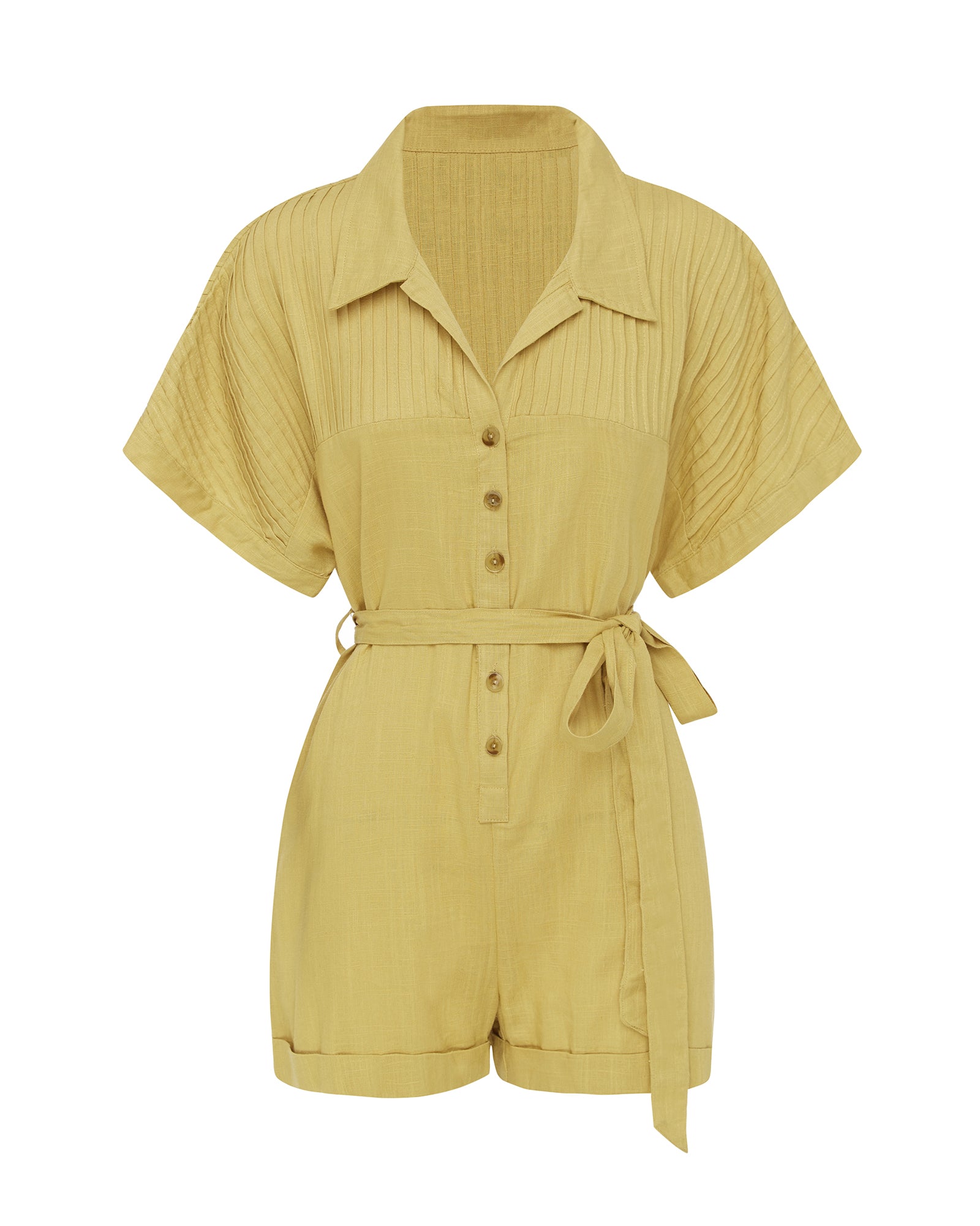 Ishika Mustard Shirt Playsuit