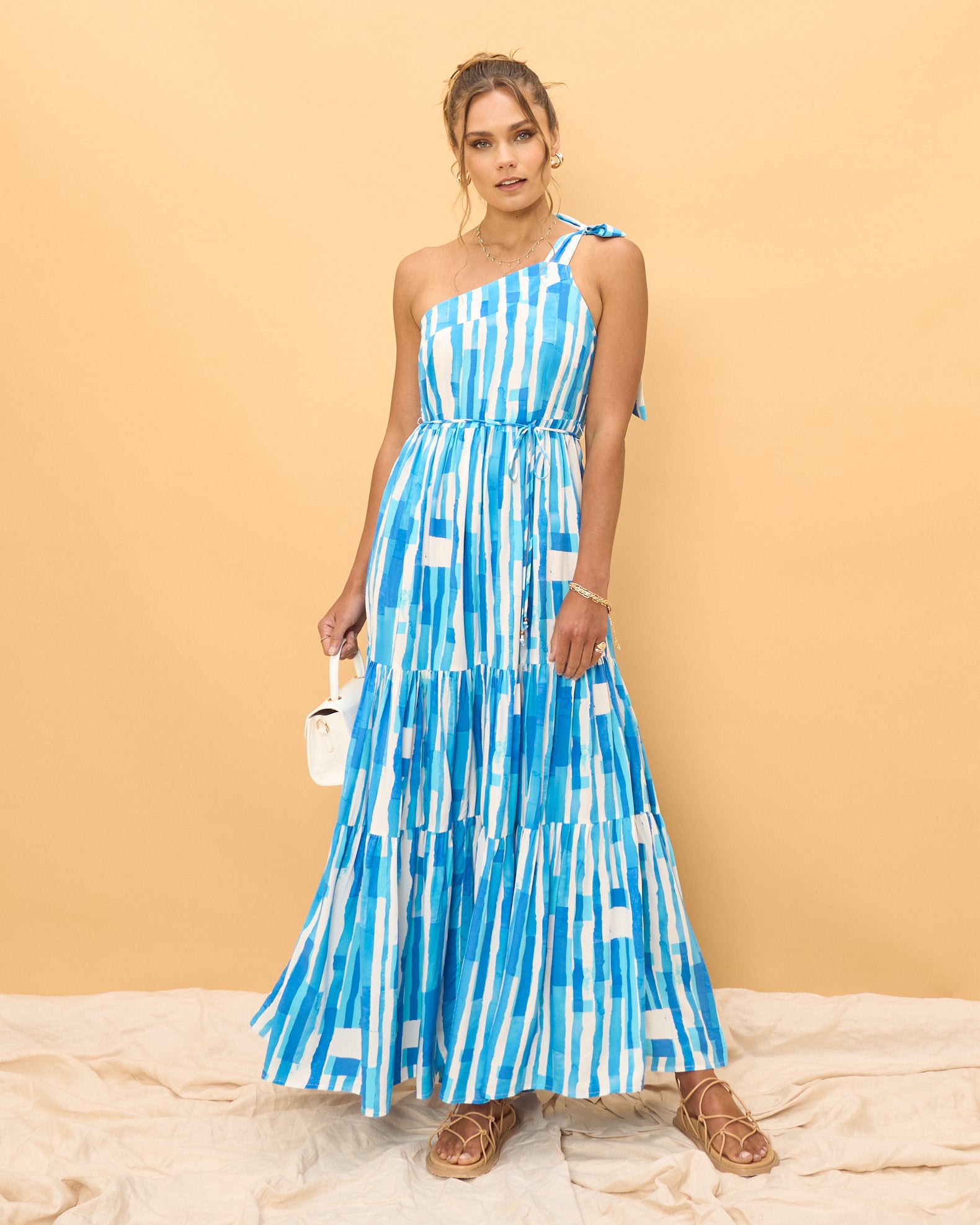 Umu Blue Abstract One Shoulder Maxi Dress