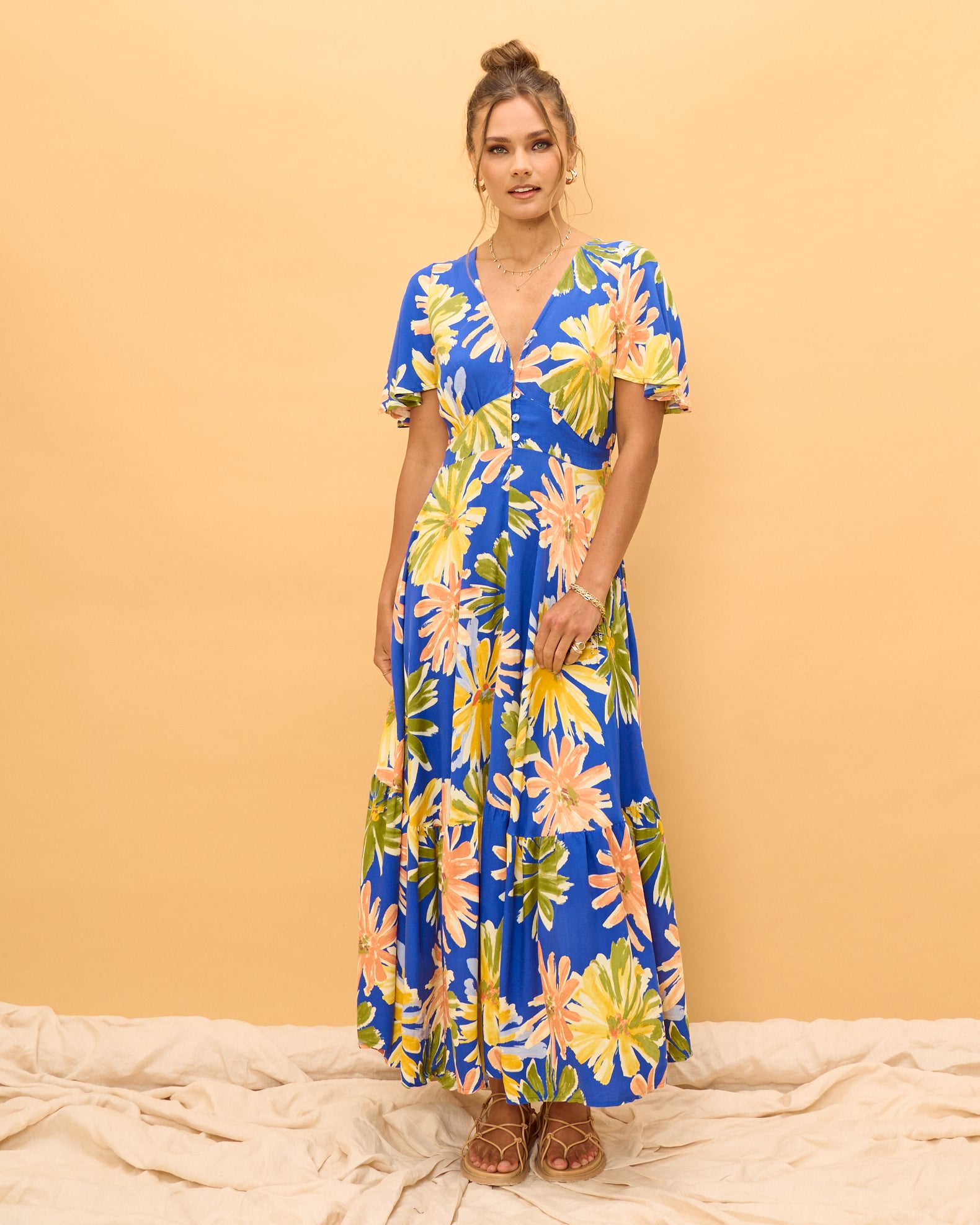 Zion Blue Floral Midi Dress