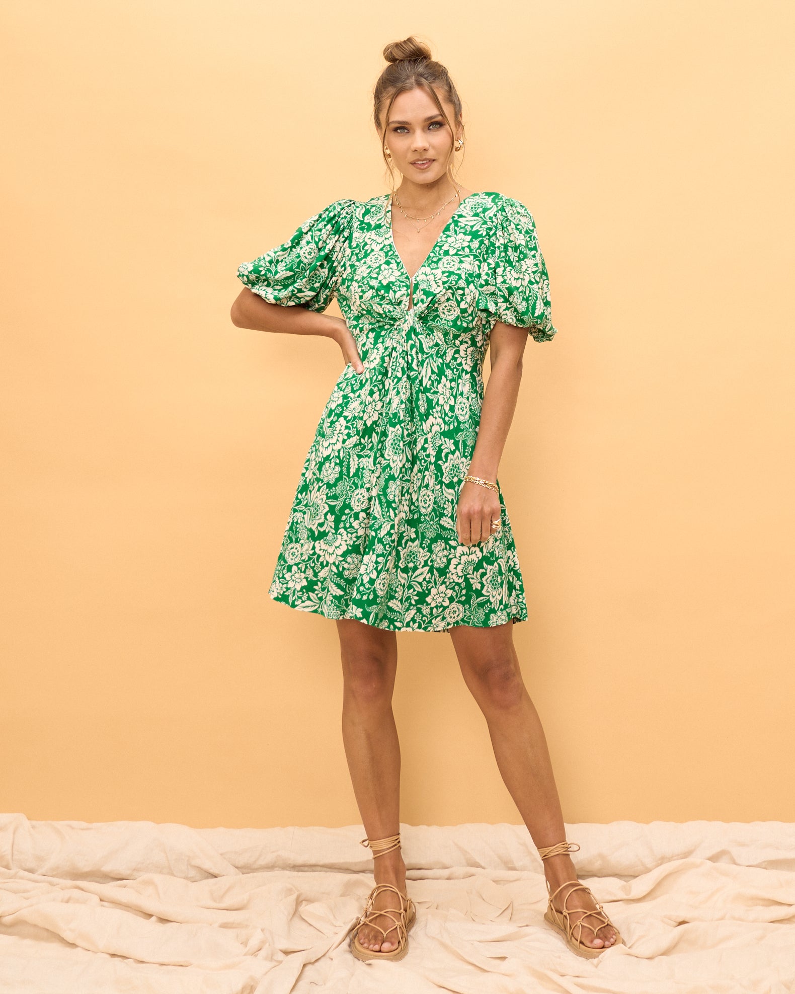 Miah Green Floral Twist Front Mini Dress