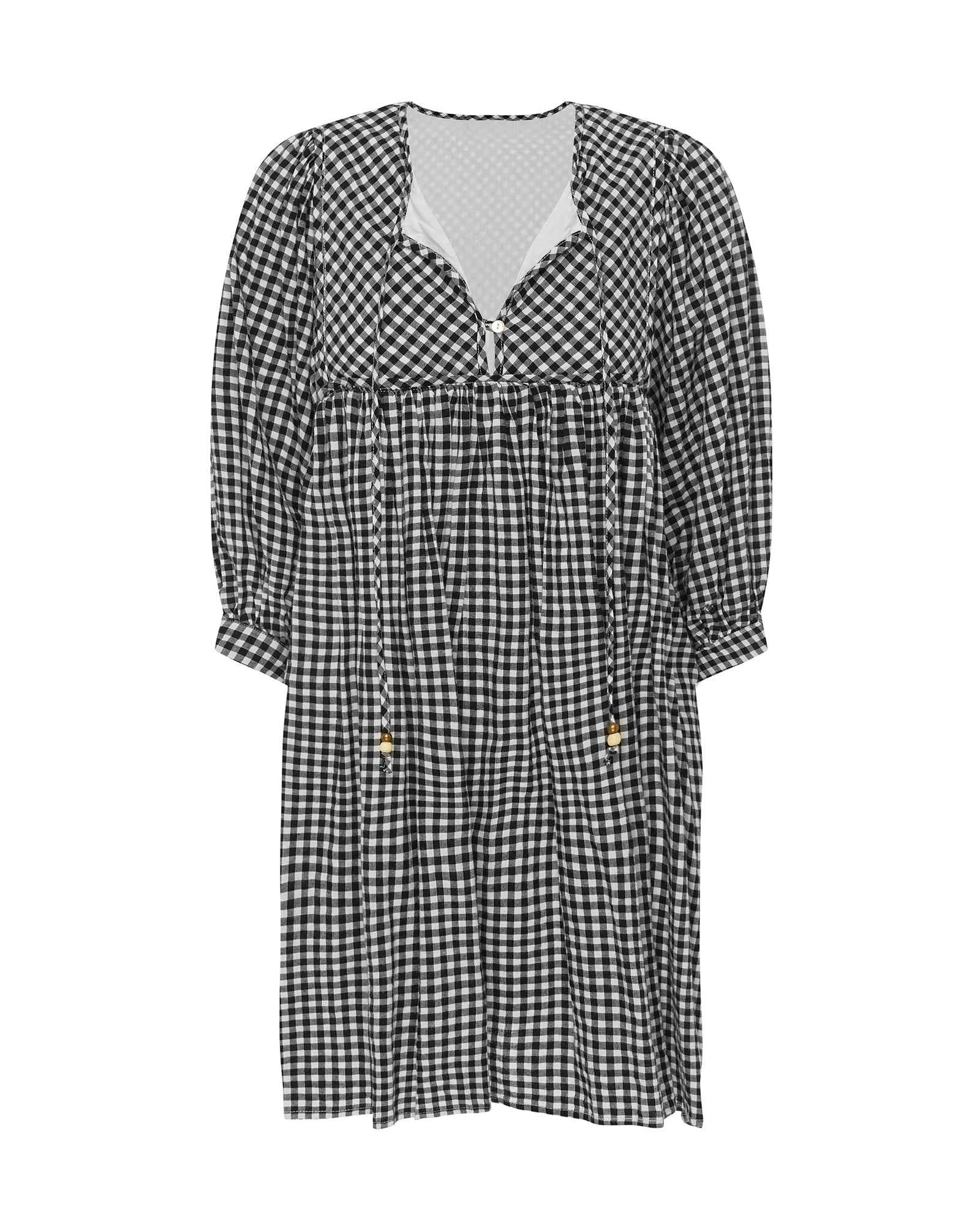 Gema Black Gingham Smock Dress