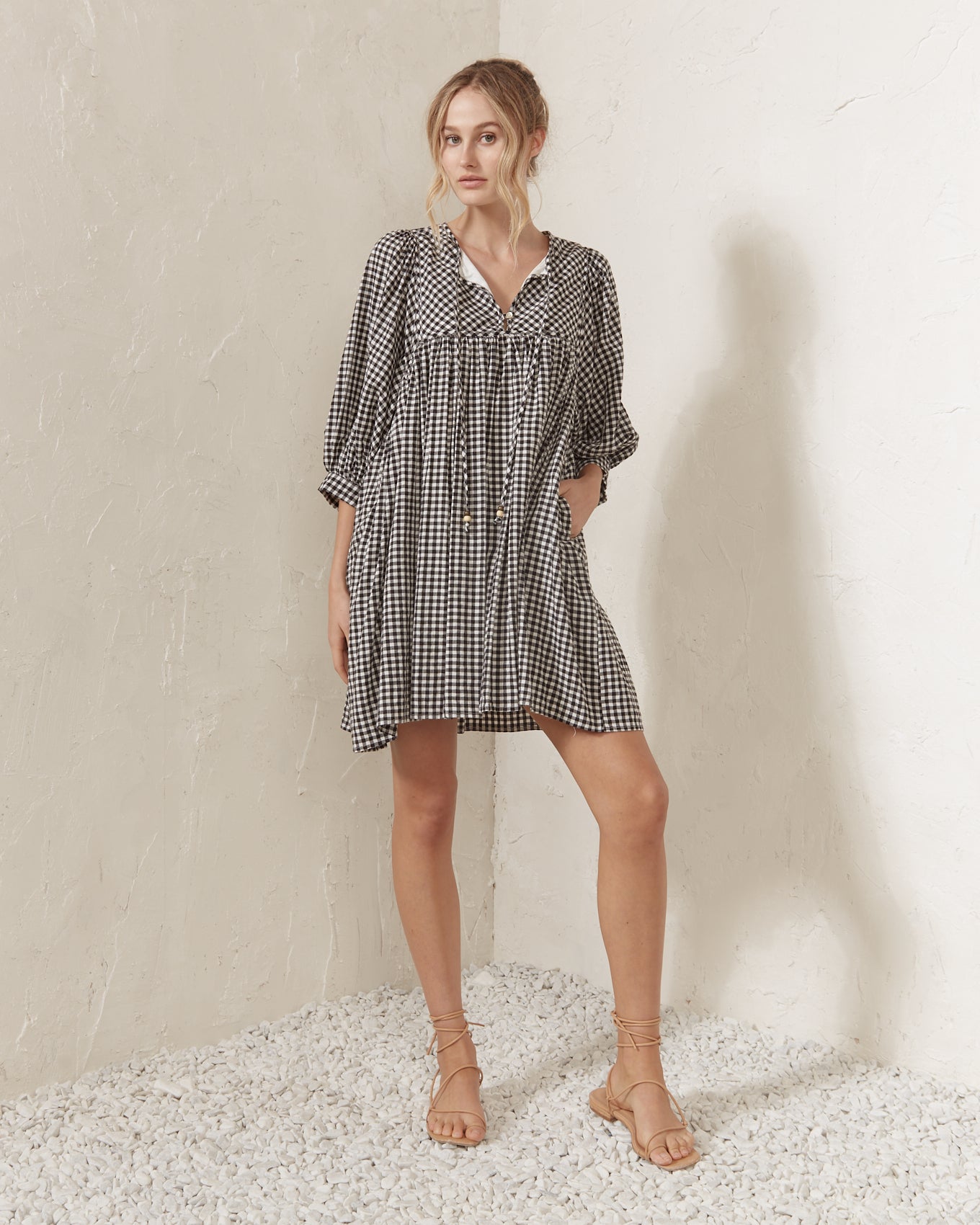 Gema Black Gingham Smock Dress