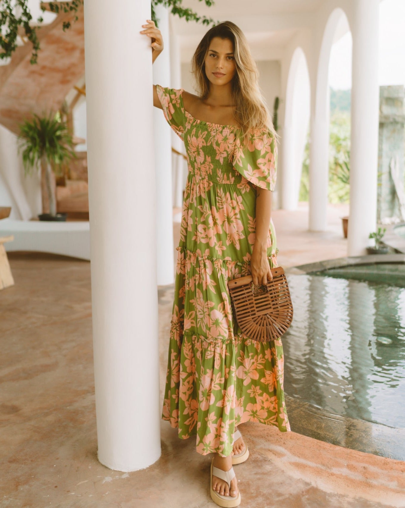 Teagan Green Floral Tiered Maxi Dress