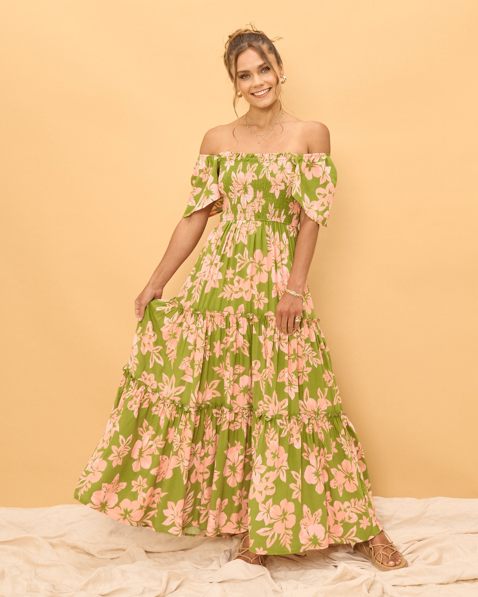 Teagan Green Floral Tiered Maxi Dress