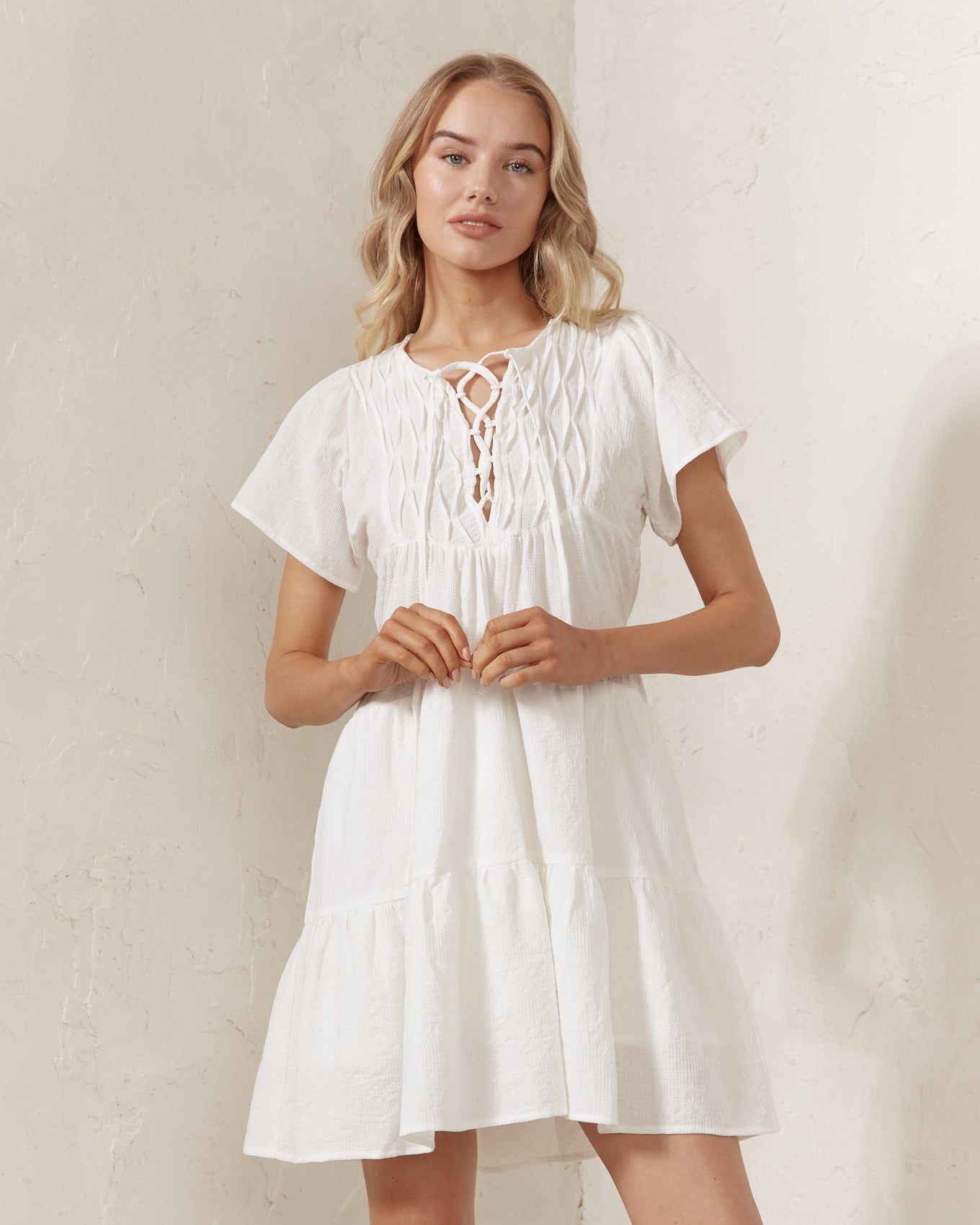 Whitlee White Lace Up Mini Dress