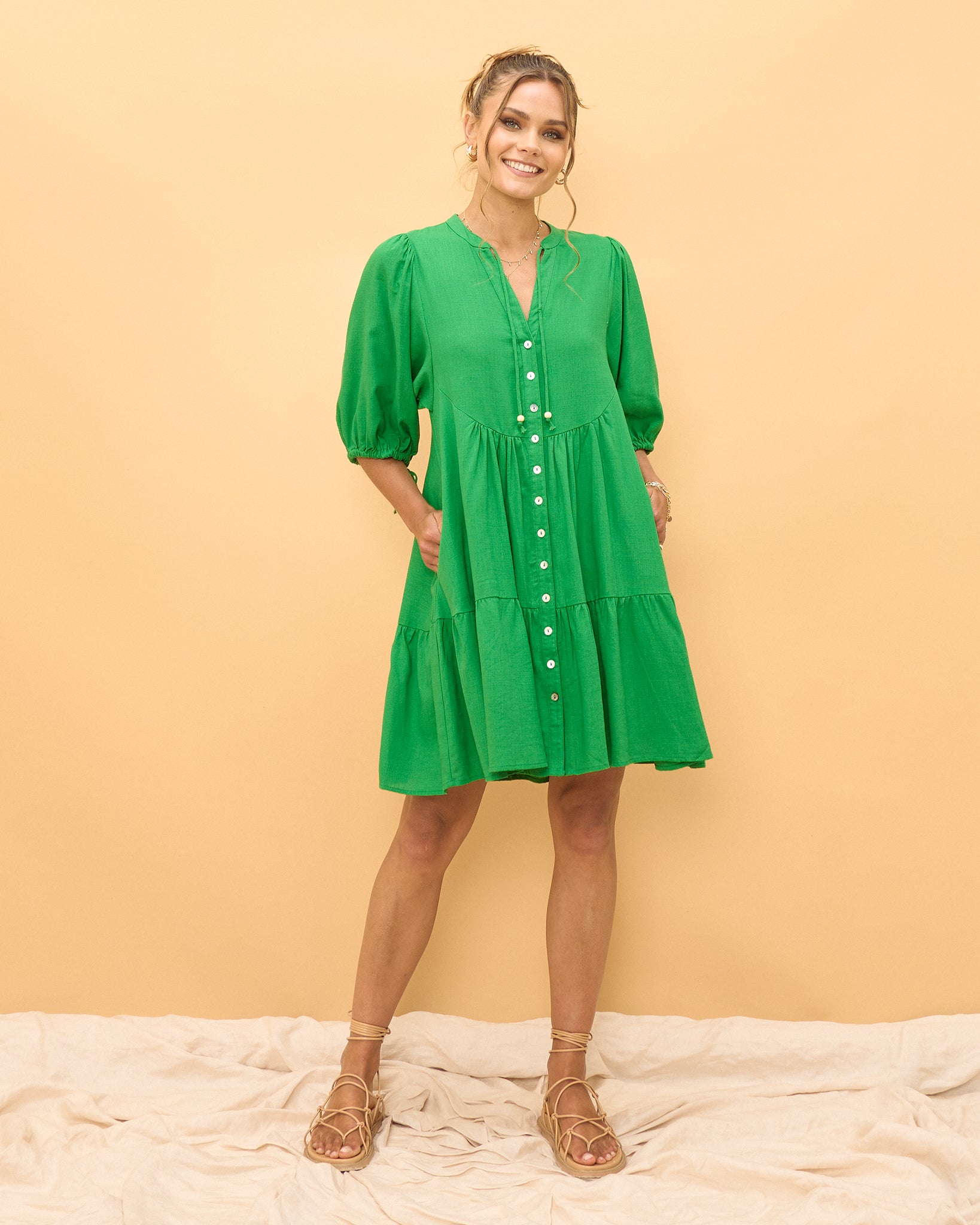 Yeva Green Button Down Mini Dress