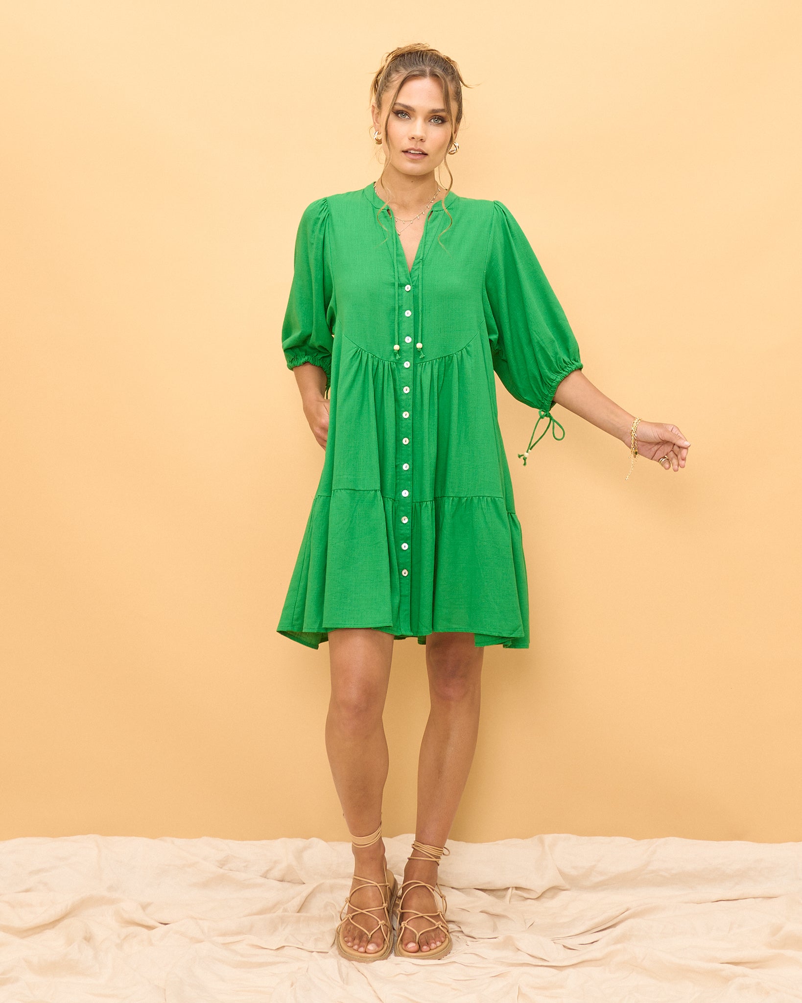 Yeva Green Button Down Mini Dress