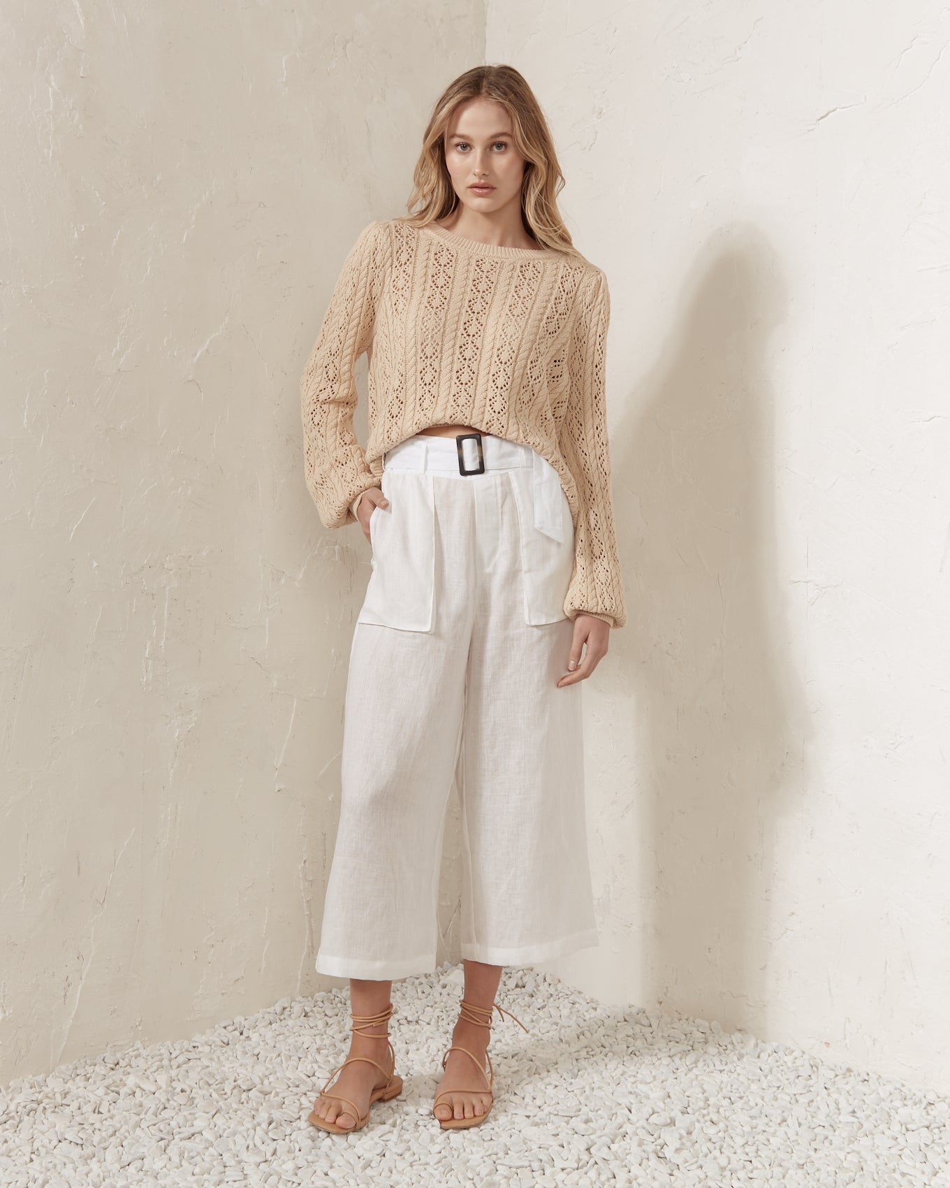 Gaia White Linen Culottes