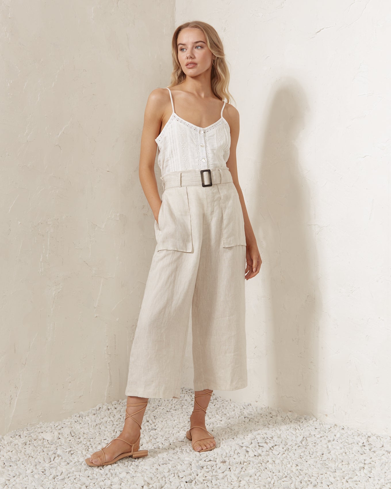 Gaia Beige Linen Culottes