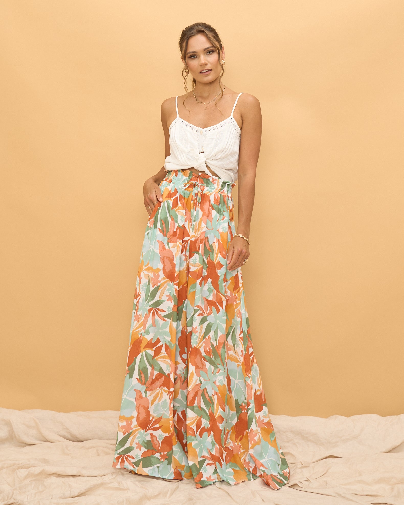 Noemi Orange Floral Wide Leg Pants