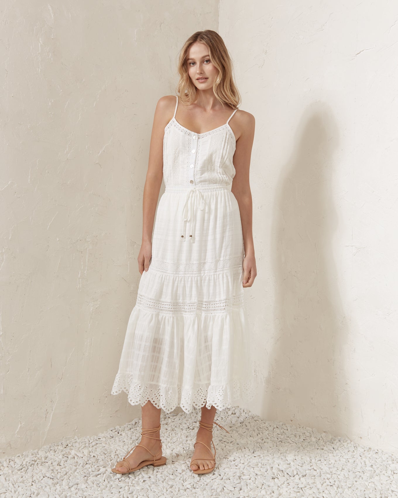 Indi White Broderie Anglaise Maxi Skirt