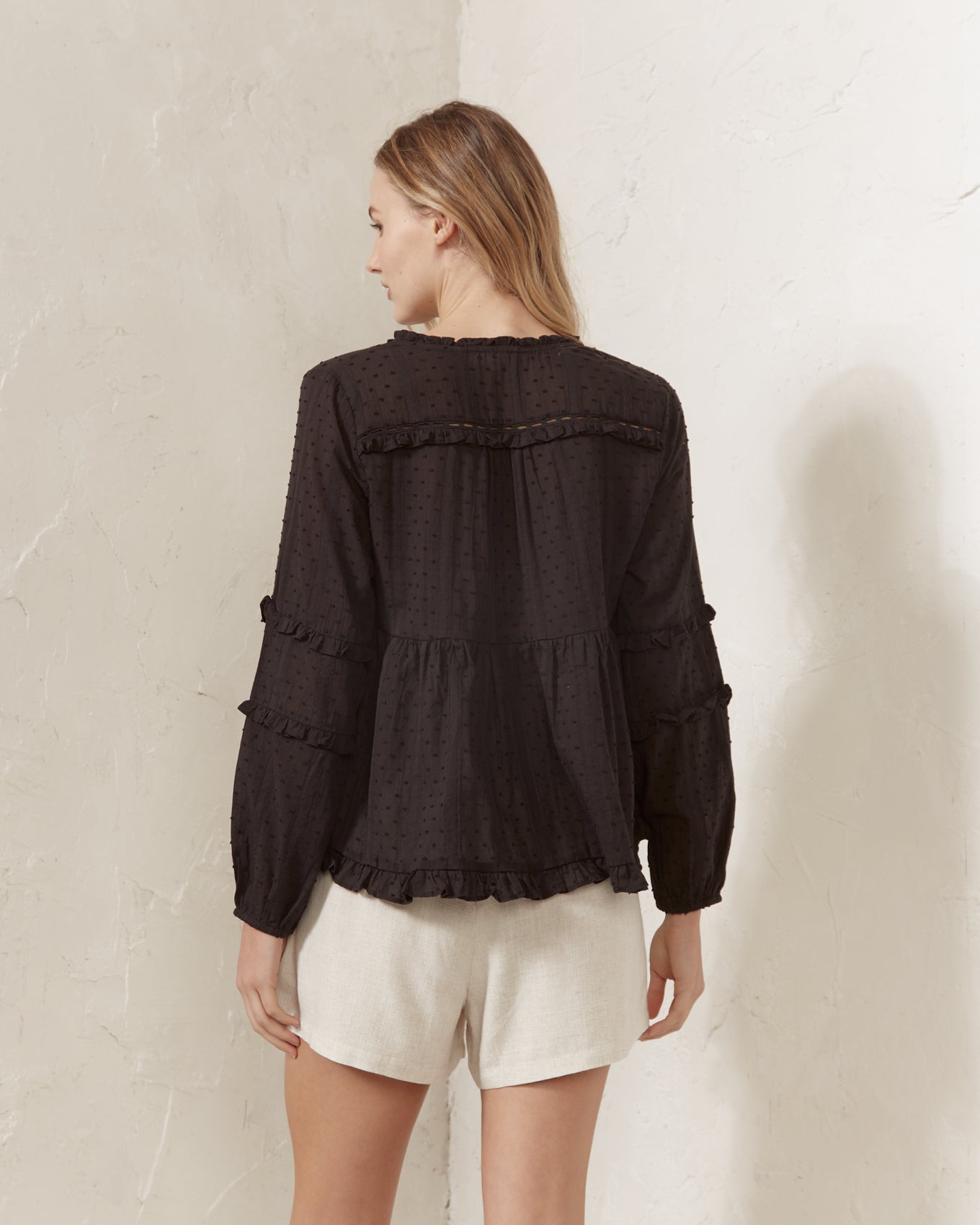 Haley Black Ruffles Blouse