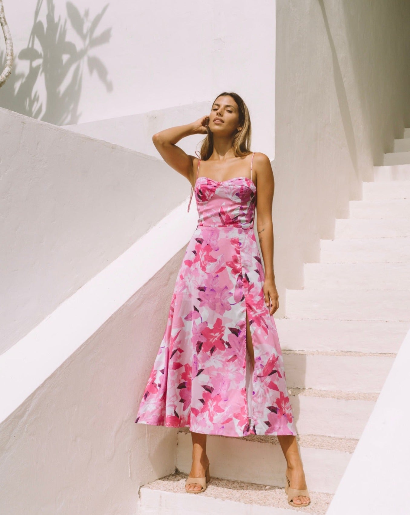 Weslyn Pink Floral Midi Dress