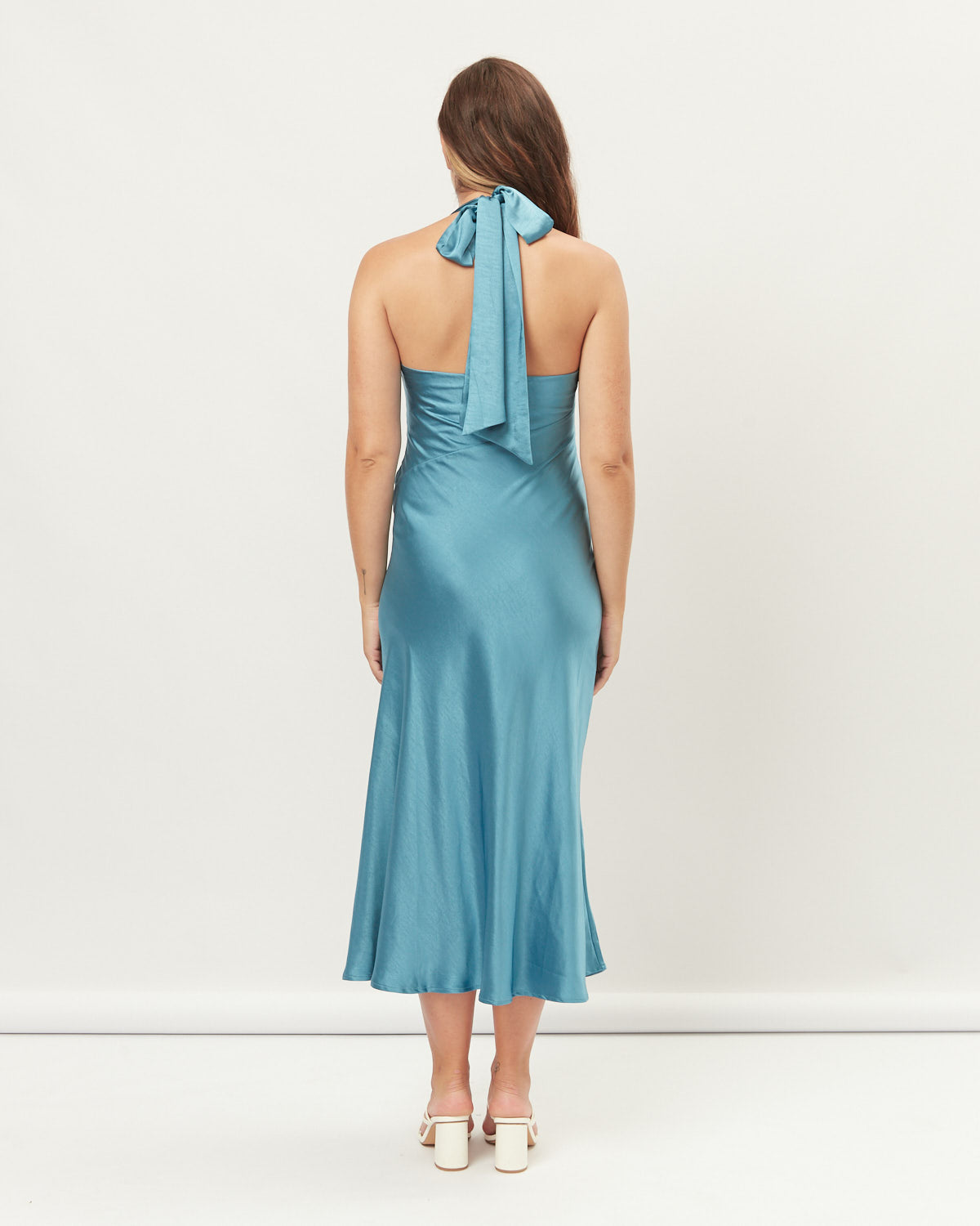 Lola Blue Cowl Halter Neck Midi Dress