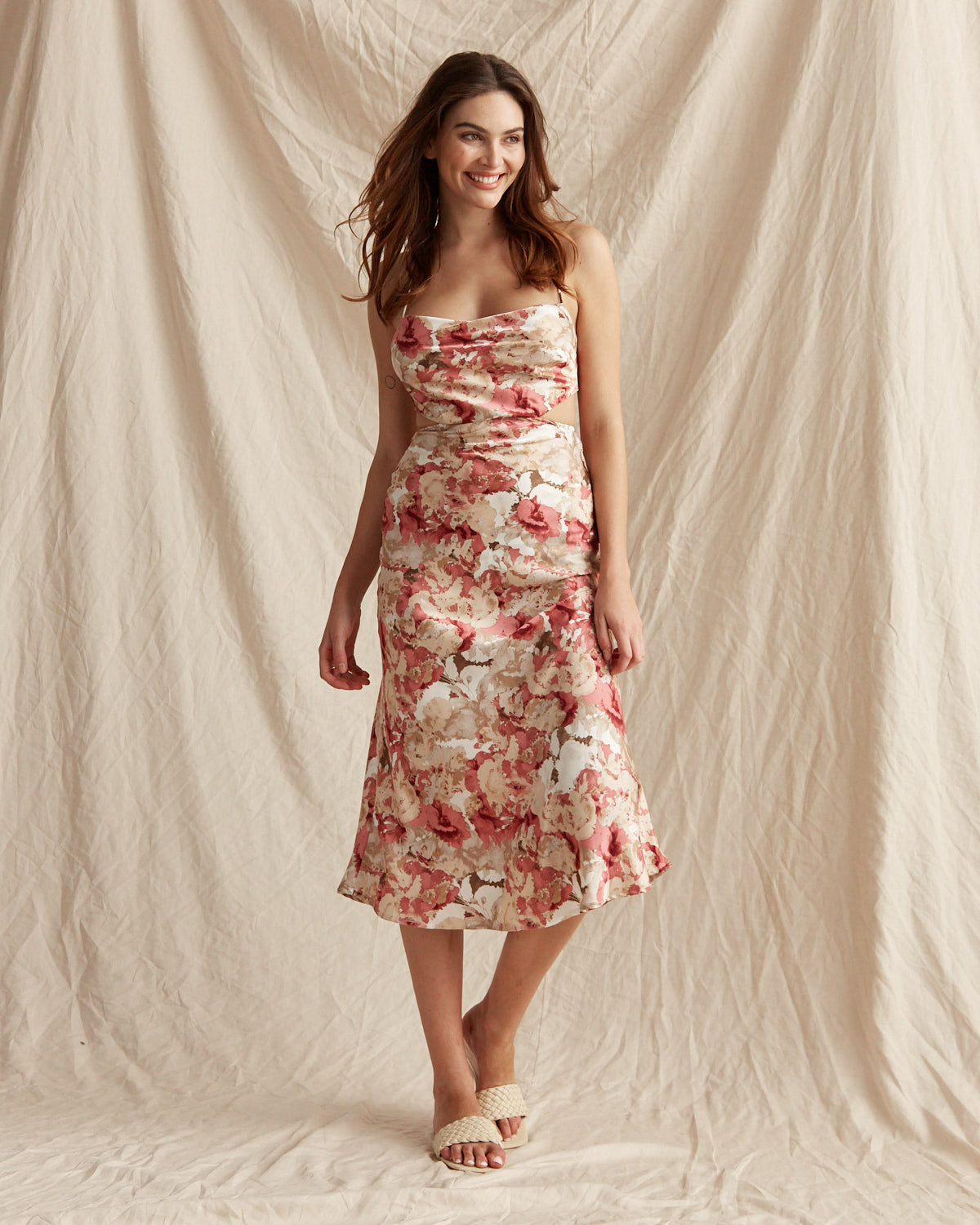 Ulani Pink Floral Cross Back Midi Dress