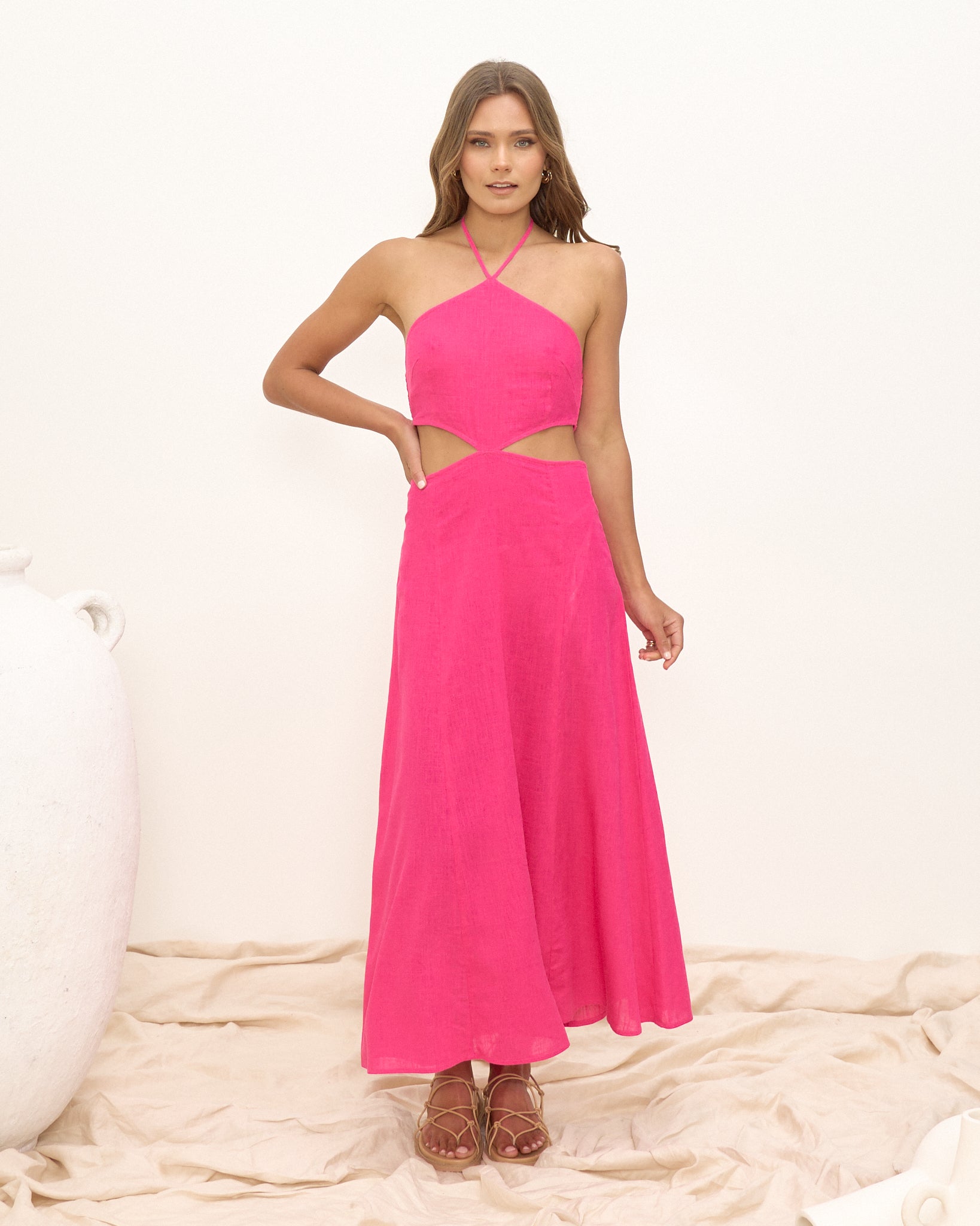 Oni Hot Pink Halter Midi Dress