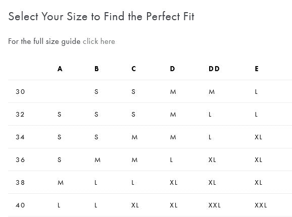 Seraphine Bra Size Chart