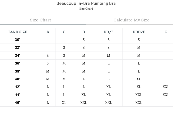 Pumping Bra Size Chart