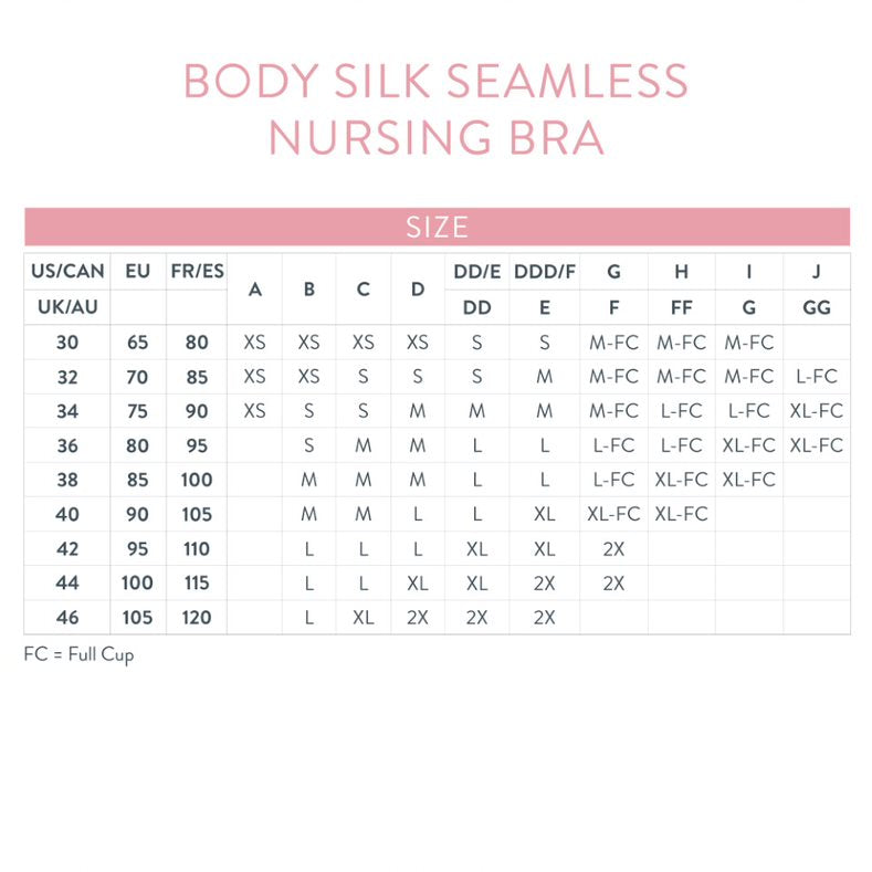 BODYSILK Nursing Bras Size Chart