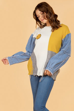Maizlee Smiley Color Block Sweater