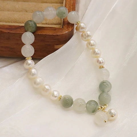 Buddha Stones Natural Pearl Jade Healing Sincerity Bracele
