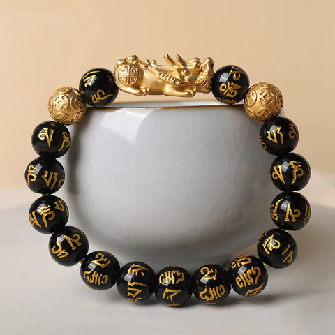 Buddha Stones FengShui PiXiu Obsidian Wealth Bracelet