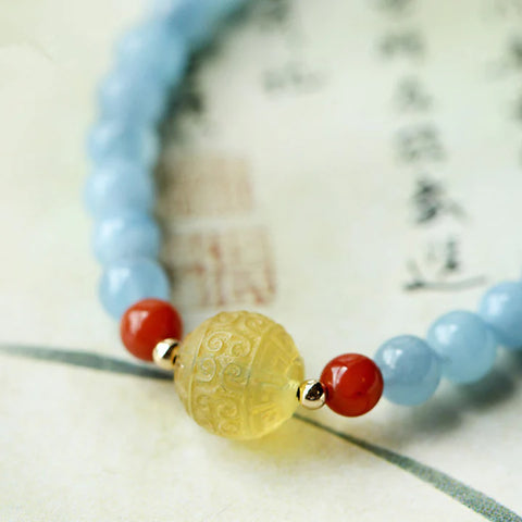 Buddha Stones Natural Aquamarine Amber Healing Bracelet