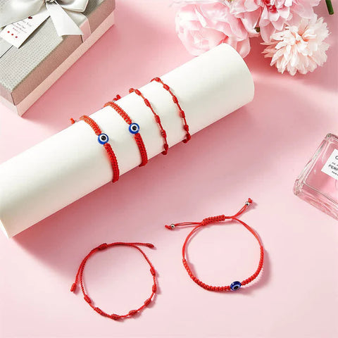 Buddha Stones 4Pcs Evil Eye Seven Knot Red String Protection Bracelet