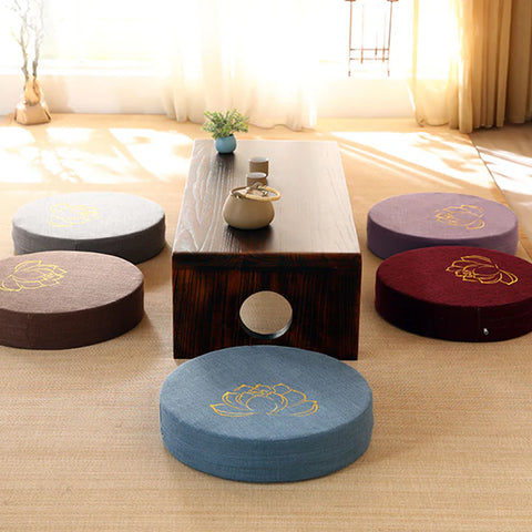 Buddha Stones Lotus Embroidery Cotton Linen Meditation Seat Cushion