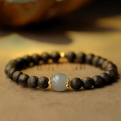 Buddha Stones Agarwood Jade Strength Calm Bracelet