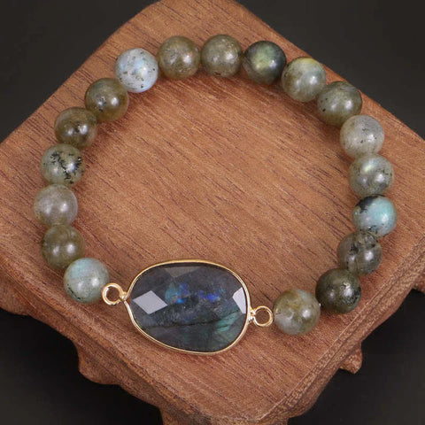 Buddha Stones Natural Labradorite Moonstone Support Healing Beaded Bracelet