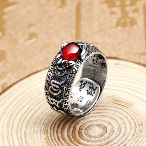 Buddha Stones Genstone PiXiu Feng Shui Frog Vajra Dorje Heart Sutra Wealth Adjustable Ring