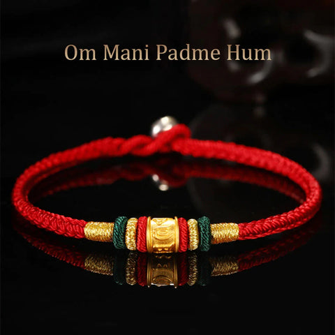 Buddha Stones 999 Gold Om Mani Padme Hum Luck String Couple Bracelet