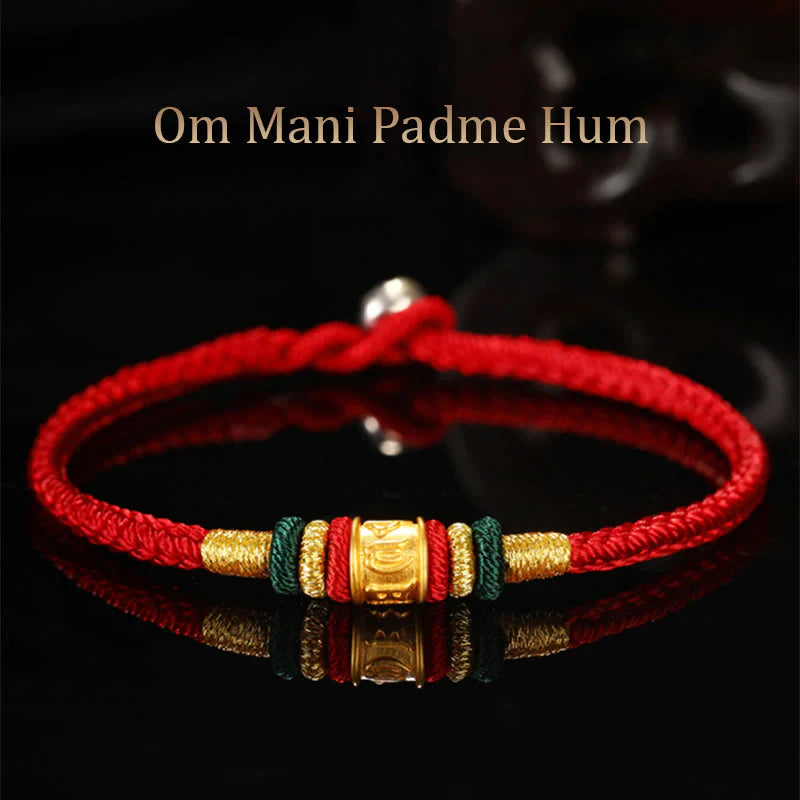 Buddha Stones 999 Gold Om Mani Padme Hum Luck String Couple Bracelet