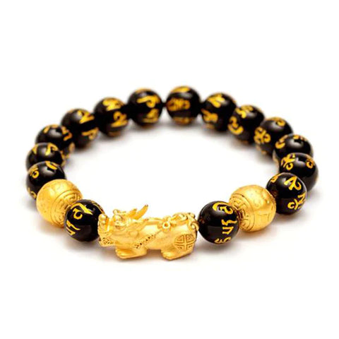 Buddha Stones FengShui PiXiu Obsidian Wealth Bracelet