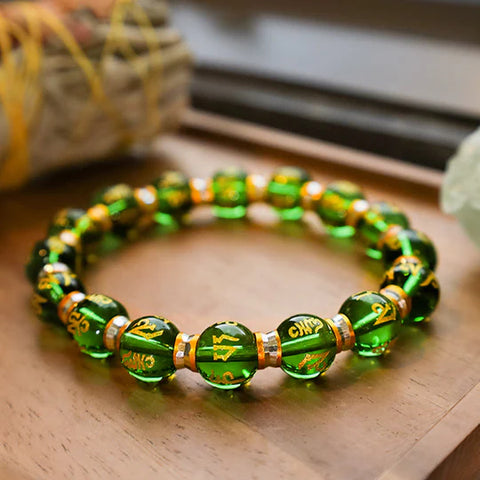 Buddha Stones Feng Shui Green Agate Mantra Support Bracelet
