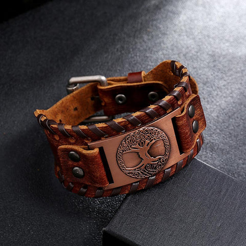 Buddha Stones Lucky Tree Of Life Balance Leather Bracelet