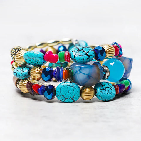 Buddha Stones Multilayer Irregular Turquoise Agate Beads Blessing Bracelet