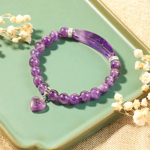 Buddha Stones Natural Quartz Love Heart Healing Beads Bracelet