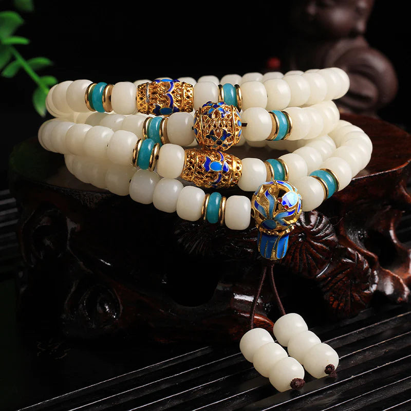 Buddha Stones Natural White Bodhi Seed Mala 108 Beads Wealth Bracelet