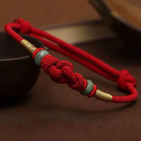 Buddha Stones Red String Jade Luck Fortune Knot Braided Couple Bracelet