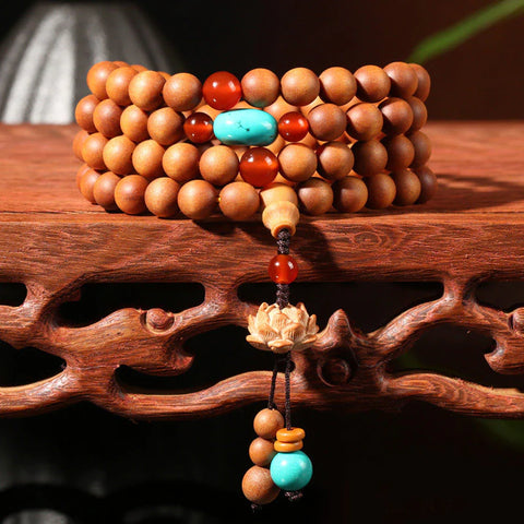 Buddha Stones Tibetan Sandalwood Lotus Enlightenment Charm Mala Bracelet