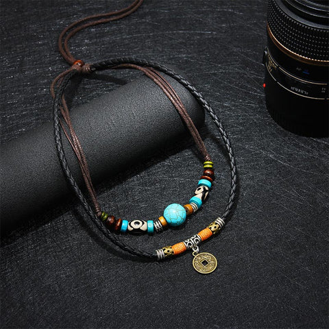 Buddha Stones Turquoise Dzi Bead Protection Necklace