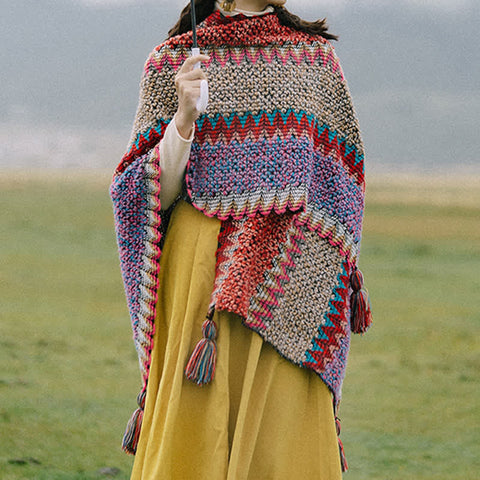 Tibetan Shawl Knitting Warm Cloak Tibetan Tassel Scarf