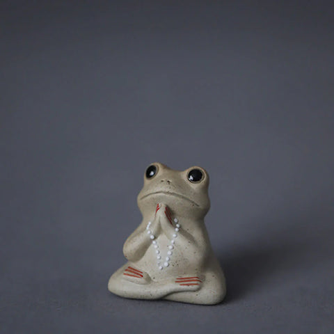 Meditating Ceramic Small Frog Statue Decoration